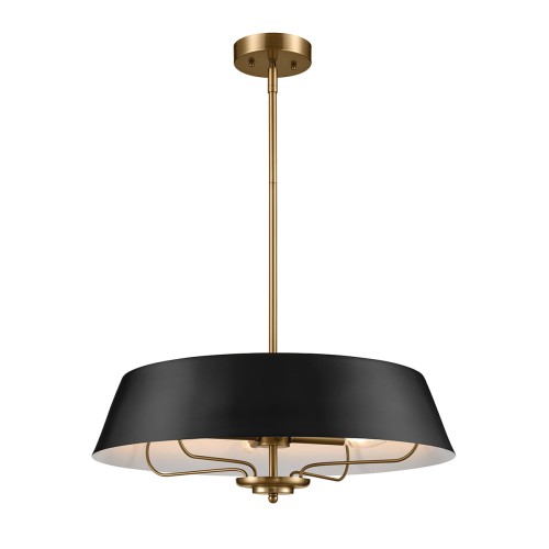 Lampa wisząca Ancona 3 w kolorze czarnym z mosiężnymi detalami. Okrągły klosz w matowym wykończeniu z wewnętrzną, jasną powłoką, zawieszony na regulowanej stalowej linki. Stylowy design, idealna do nowoczesnych wnętrz.