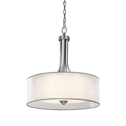 Lampa wisząca Toscano 4 w antycznej cynie, okrągła z mlecznobiałym kloszem, na metalowym łańcuszku. Front ukazuje detale i fakturę, na białym tle podkreślającym elegancję.