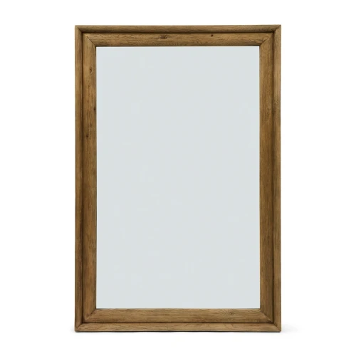 Lustro w ramie dębowej o wymiarach 120x180x8 cm, z prostokątną, gładką powierzchnią odbijającą. Ramka wykonana z naturalnego drewna w jasnym odcieniu. Produkt wyeksponowany frontalnie na jednolitym tle. Idealne do aranżacji wnętrz.