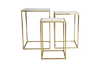 Zestaw Trzech Stolików Kwadratowych Avola Satynowe Złoto Marmur 3