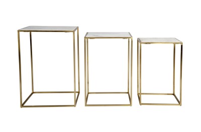 Zestaw Trzech Stolików Kwadratowych Avola Satynowe Złoto Marmur 4