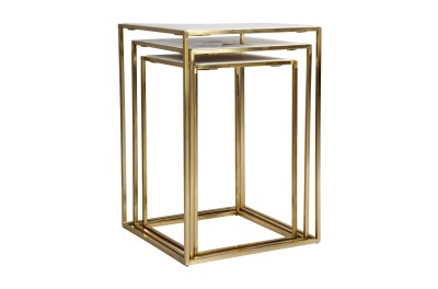 Zestaw Trzech Stolików Kwadratowych Avola Satynowe Złoto Marmur 5