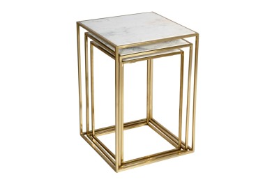 Zestaw Trzech Stolików Kwadratowych Avola Satynowe Złoto Marmur 6