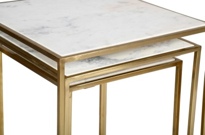 Zestaw Trzech Stolików Kwadratowych Avola Satynowe Złoto Marmur 7