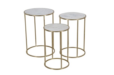 Zestaw Trzech Stolików Okrągłych Avola Satynowe Złoto i Marmur 3