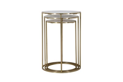 Zestaw Trzech Stolików Okrągłych Avola Satynowe Złoto i Marmur 8