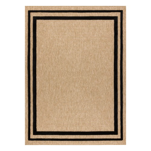 Dywan sizalowy Frame w odcieniach czarno-beżowych, prostokątny, z wyraźnym czarnym obramowaniem. Ułożony na jasnym tle, widok frontralny. Struktura teksturowana, bez logo czy widocznych napisów. Idealny do aranżacji wnętrz.