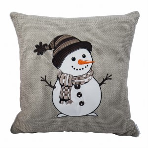 Poduszka Haftowana Dekoracyjna Świąteczny Bałwanek Snowman - Różne Kolory Tkanin