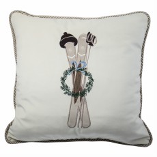 Poduszka Haftowana Dekoracyjna Narty Świąteczne - Różne Kolory Tkanin