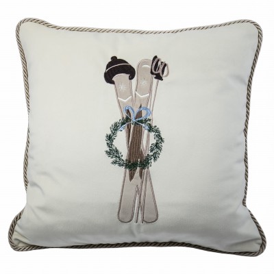 Poduszka Haftowana Dekoracyjna Narty Świąteczne - Różne Kolory Tkanin 2