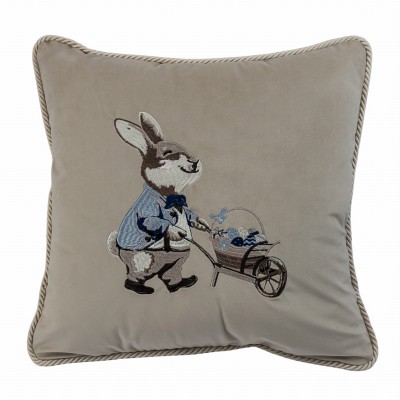 Poduszka Haftowana Zajączek Happy Bunny - Różne Kolory Tkanin 2