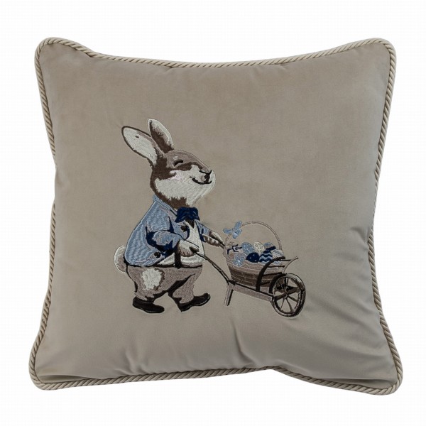 Poduszka Haftowana Zajączek Happy Bunny - Różne Kolory Tkanin