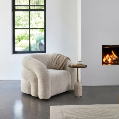 Fotel Obrotowy Vittorio Boucle Biały Riviera Maison 3