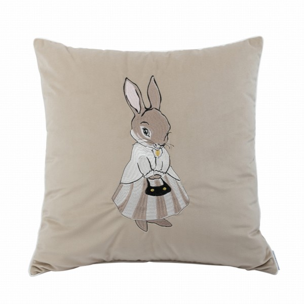Poduszka Haftowana Dekoracyjna Velvet Zając Girl - Różne Kolory Tkanin 
