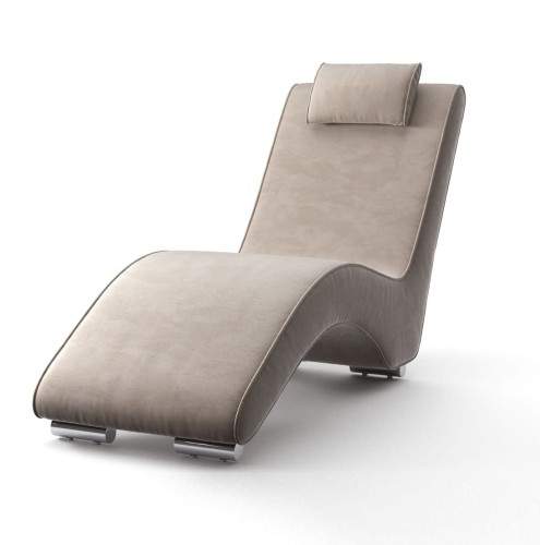 Beżowa leżanka Hawaii z miękkim wykończeniem, ergonomicznym kształtem i metalowymi nóżkami, z małym zagłówkiem, na jasnym tle podkreślającym nowoczesny design.