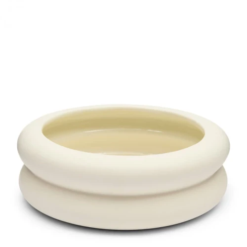 Okrągła, biała ceramiczna misa Loivre z połyskliwą powierzchnią, zwężana u podstawy z podwójnym wcięciem, idealna do serwowania potraw, pokazana z boku na płaskiej powierzchni.