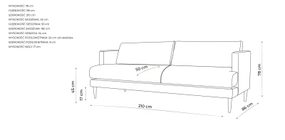 Klasyczna Trzyosobowa Sofa Eveline 210x86x78cm - Opcje Wyboru Tkaniny 3
