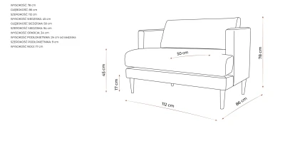 Mała Sofa Eveline 112x86x78cm - Opcje Wyboru Tkaniny 3