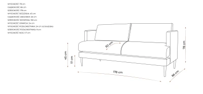 Sofa Dwuosobowa Eveline 178x86x78cm- Opcje Wyboru Tkaniny 3
