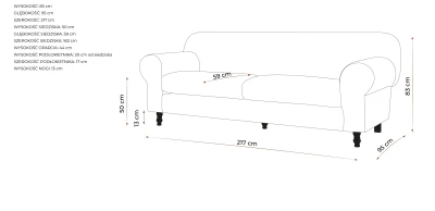 Sofa Trzyosobowa Livia 217x95x83CM - Opcje Wyboru Tkaniny 3