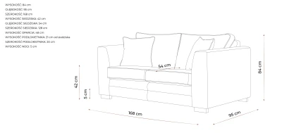 Sofa Dwuosobowa Cejlon 168x95x84 - Opcje Wyboru tkaniny 3