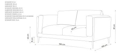 Elegancka Sofa 2,5 Osobowa  Castello 190x105x81 - Opcje Wyboru Tkaniny 3