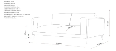 Elegancka Sofa 3 Osobowa  Castello 220x105x81 - Opcje Wyboru Tkaniny 3