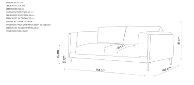 Elegancka Sofa 2 Osobowa  Castello 155x105x81 - Opcje Wyboru Tkaniny 3