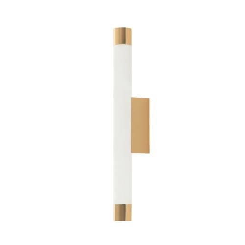 Kinkiet Q Parette Bianco/Gold w białej obudowie z matowego materiału, z prostokątnym, złotym mocowaniem. Ujęcie frontalne, wiszący, z widoczną symetrią. Biały kolor podkreśla elegancję i nowoczesność.