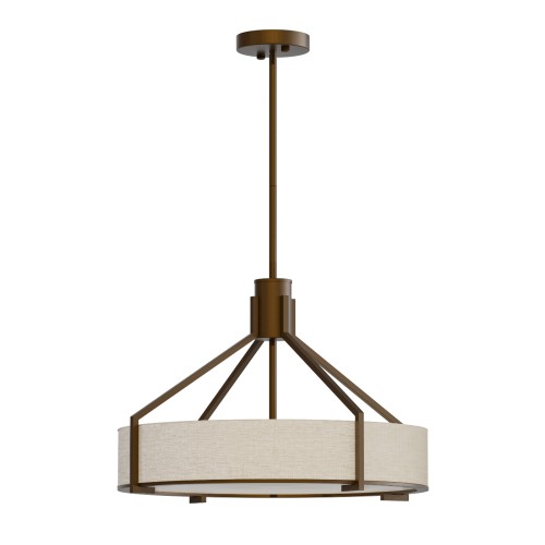 Lampa Doretto Chocco 50 cm, wisząca, z metalowym stelażem w kolorze brązowym, z okrągłym kloszem z jasnego materiału tekstylnego. Ujęcie frontalne, produkt wisi na prostym mocowaniu sufitowym, z eleganckim wykończeniem.