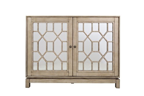 Komoda Glamour Avola Złota 127 cm, front z dekoracyjnymi szklanymi panelami, dwuczęściowa, na prostej podstawie, złote wykończenie. Białe tło podkreśla detale produktu.