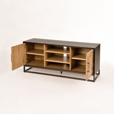 Industrialna Komoda RTV Indus Czarna, Naturalny Dąb 133cm 3