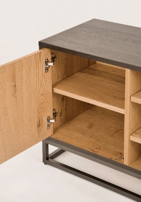 Industrialna Komoda RTV Indus Czarna, Naturalny Dąb 133cm 14