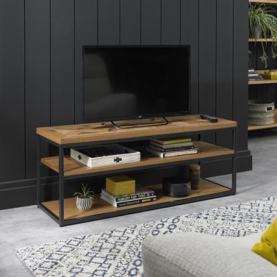 Industrialny Stolik RTV Indus Naturalny Dąb, Ciemny Grafit 116cm 16