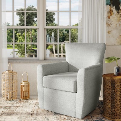 Klasyczny Fotel Obrotowy Tapicerowany Leith Jasnoszary 83cm 13