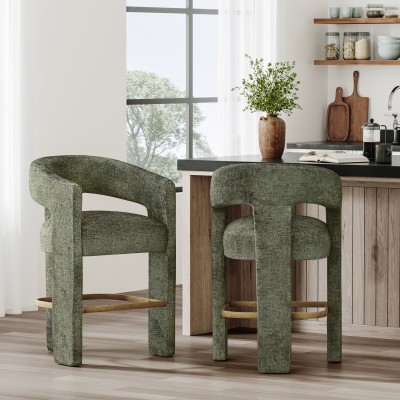 Nowoczesny Hoker Tapicerowany Leith Oliwkowy 61cm 8