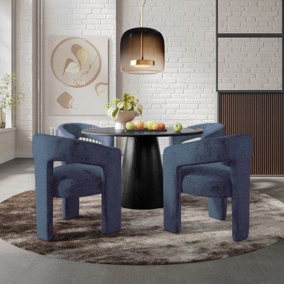 Nowoczesne Krzesło Tapicerowane Leith Granatowe 62cm 8