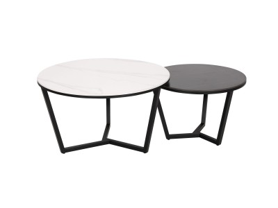 Nowoczesny Zestaw Stolików Kawowych Modig Czarne Nogi, Biały Blat, Czarny Blat 80/60cm