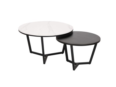 Nowoczesny Zestaw Stolików Kawowych Modig Czarne Nogi, Biały Blat, Czarny Blat 80/60cm 4