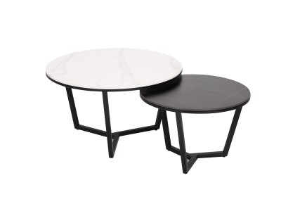 Nowoczesny Zestaw Stolików Kawowych Modig Czarne Nogi, Biały Blat, Czarny Blat 80/60cm 5