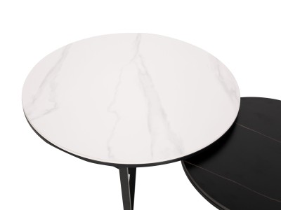 Nowoczesny Zestaw Stolików Kawowych Modig Czarne Nogi, Biały Blat, Czarny Blat 80/60cm 6