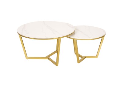 Loftowy Zestaw Stolików Kawowych Modig Złoty, Biały, Czarny 80/60cm 3