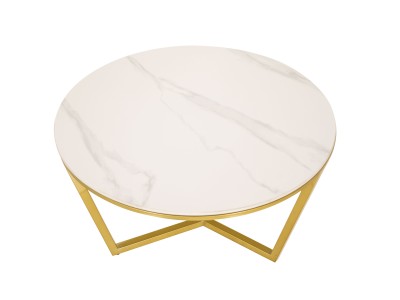 Loftowy Zestaw Stolików Kawowych Modig Złoty, Biały, Czarny 80/60cm 6
