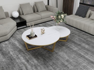 Loftowy Zestaw Stolików Kawowych Modig Złoty, Biały, Czarny 80/60cm 10