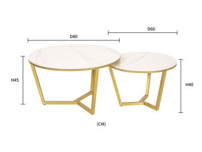 Loftowy Zestaw Stolików Kawowych Modig Złoty, Biały, Czarny 80/60cm 11