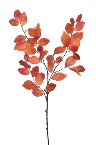 Gałązka Jesienna Laurowiśnia o wysokości 90 cm, z gałązkami w odcieniach pomarańczowych i czerwonych, umieszczona na ciemnym pniu. Liście mają delikatne żłobienia, co nadaje im teksturowany wygląd. Produkt stojący, na białym tle.