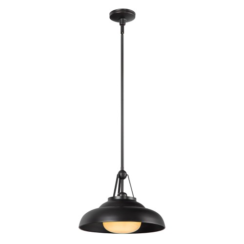 Lampa wisząca Palmetto w kolorze brązowym. Wykonana z metalu, ma okrągłą, płaską czaszę i przezroczysty klosz. Zawieszona na cienkim, metalowym przewodzie, widok frontalny. Idealna do stylowych wnętrz. Proste tło w odcieniu białym.