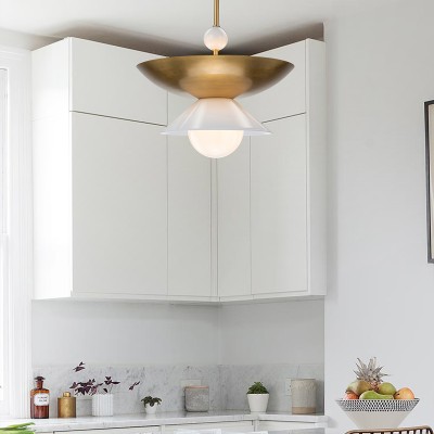 Duża Lampa Wisząca Saucer Postarzany Mosiądz 10