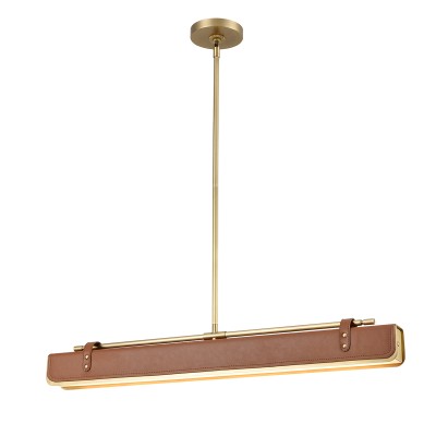 Lampa Wyspowa Led Valise Vintage Mosiądz, Skóra Koniakowa 2