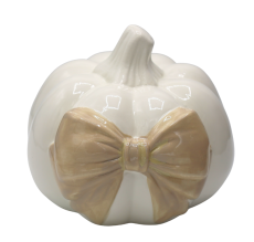Dekoracja Dynia Pumpkin Bow  Biała Wys. 15cm